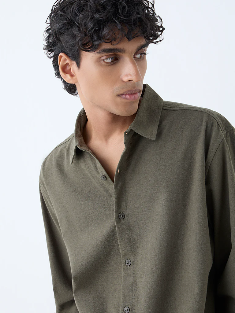 ETA Olive Relaxed-Fit Cotton Shirt - Image 4