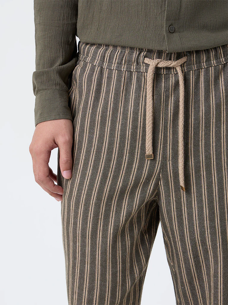 ETA Olive Striped Relaxed-Fit Mid-Rise Cotton-Blend Chinos - Image 3