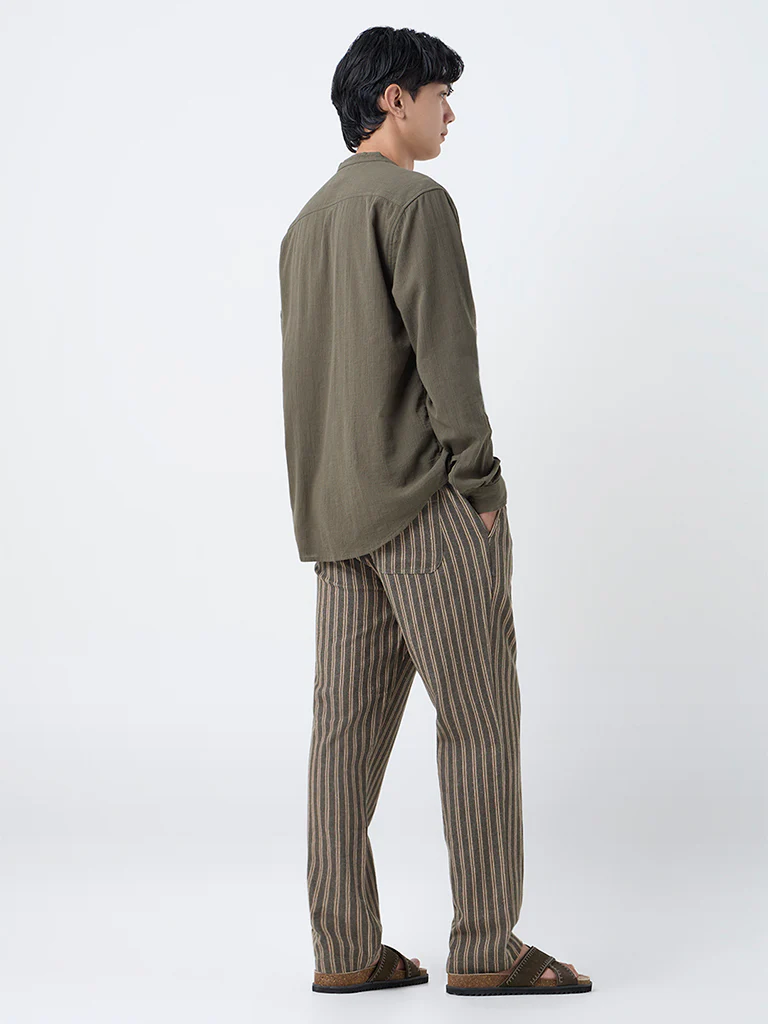 ETA Olive Striped Relaxed-Fit Mid-Rise Cotton-Blend Chinos - Image 4