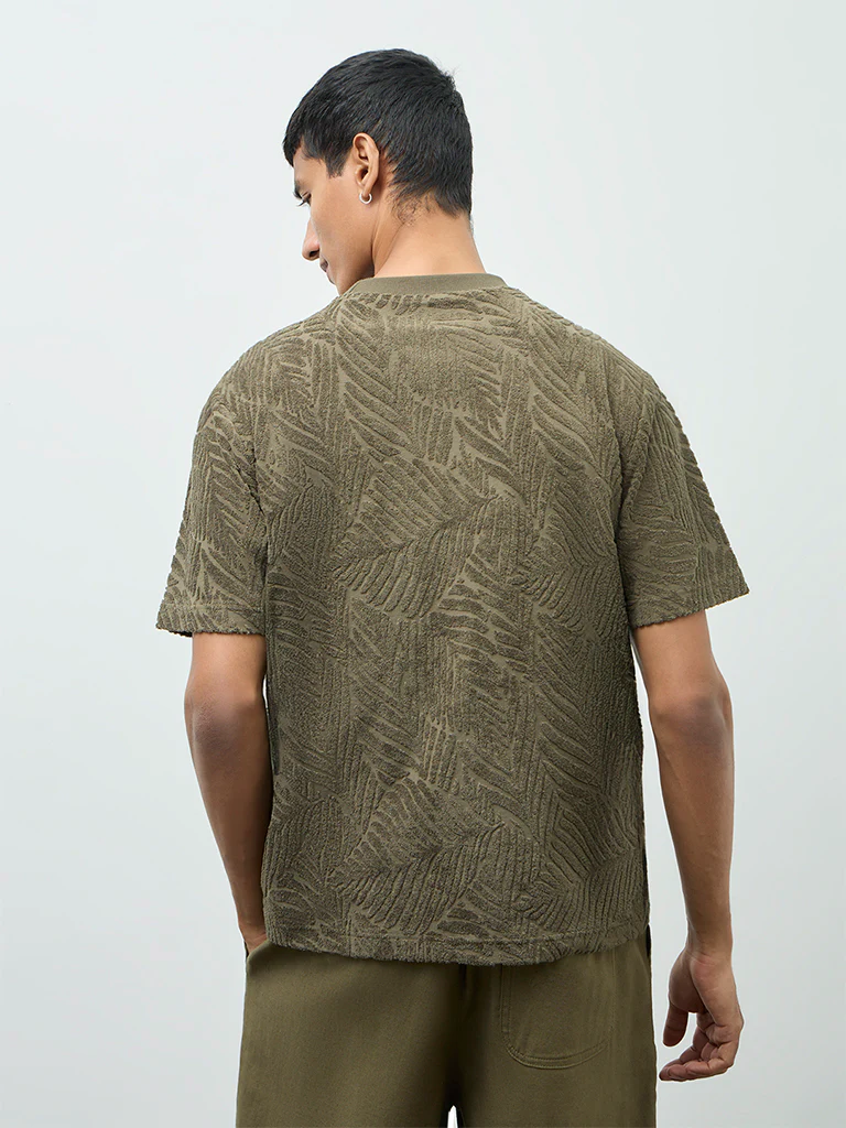 ETA Olive Textured Relaxed-Fit Cotton-Blend T-Shirt - Image 5