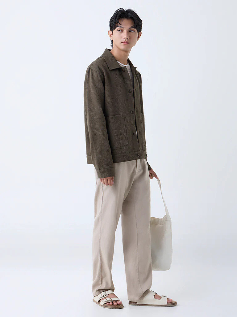 ETA Olive Textured Relaxed-Fit Cotton Jacket - Image 2