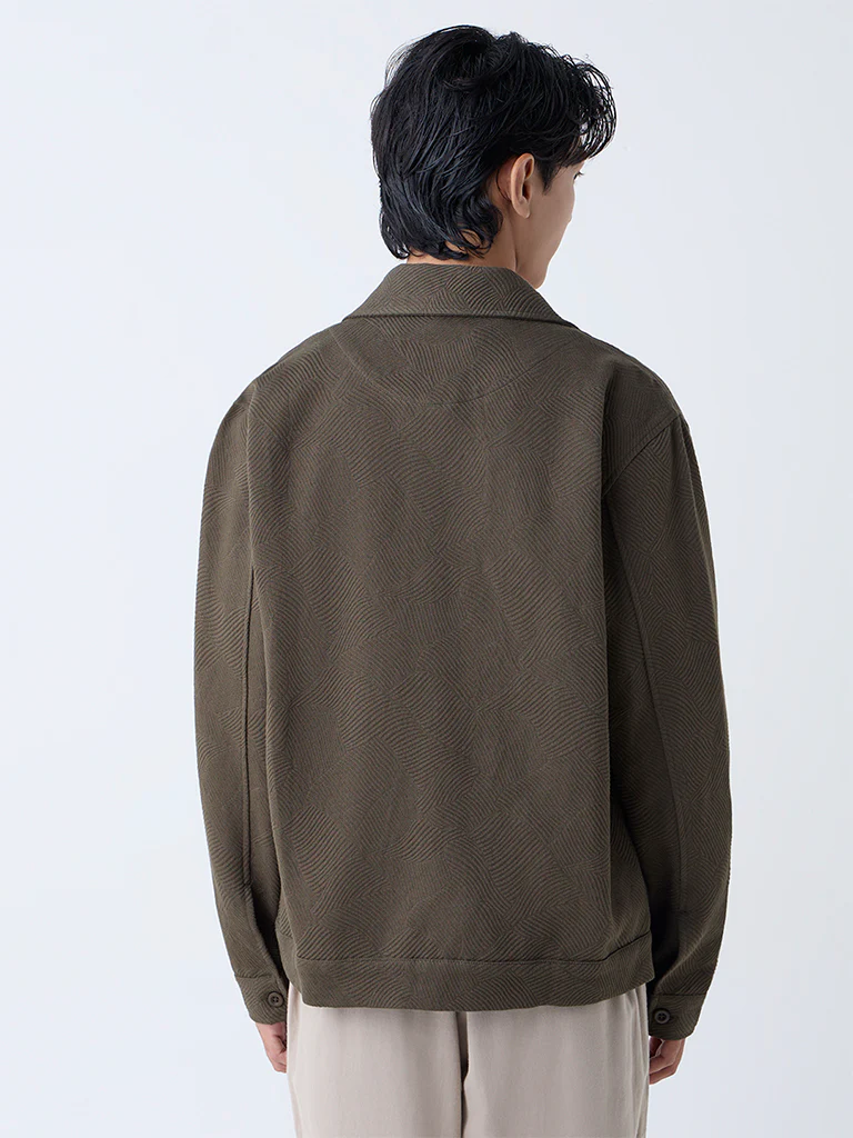 ETA Olive Textured Relaxed-Fit Cotton Jacket - Image 4