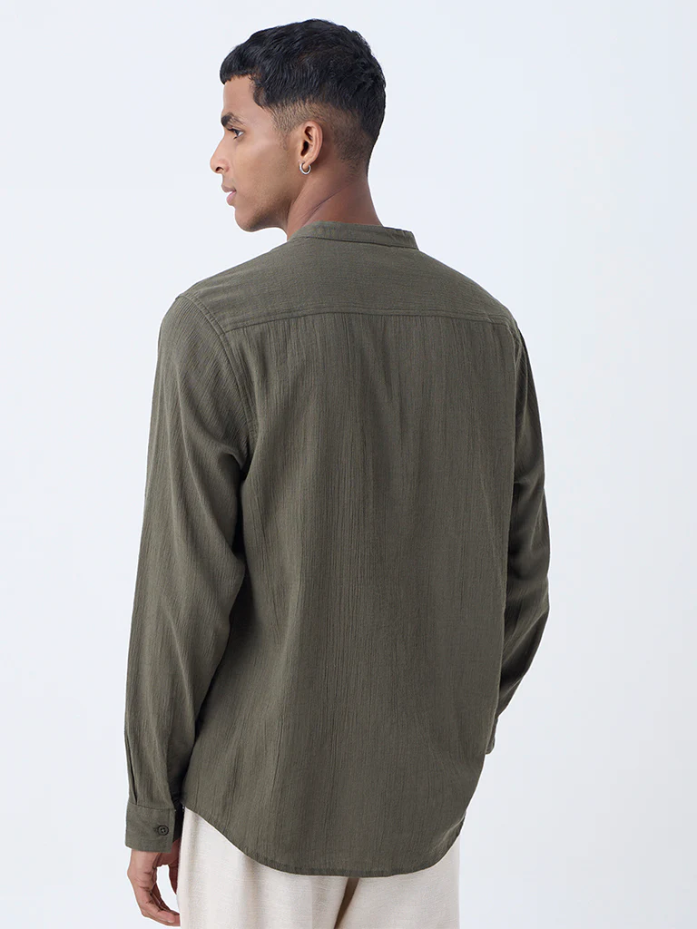 ETA Olive Textured Relaxed-Fit Cotton Shirt - Image 5