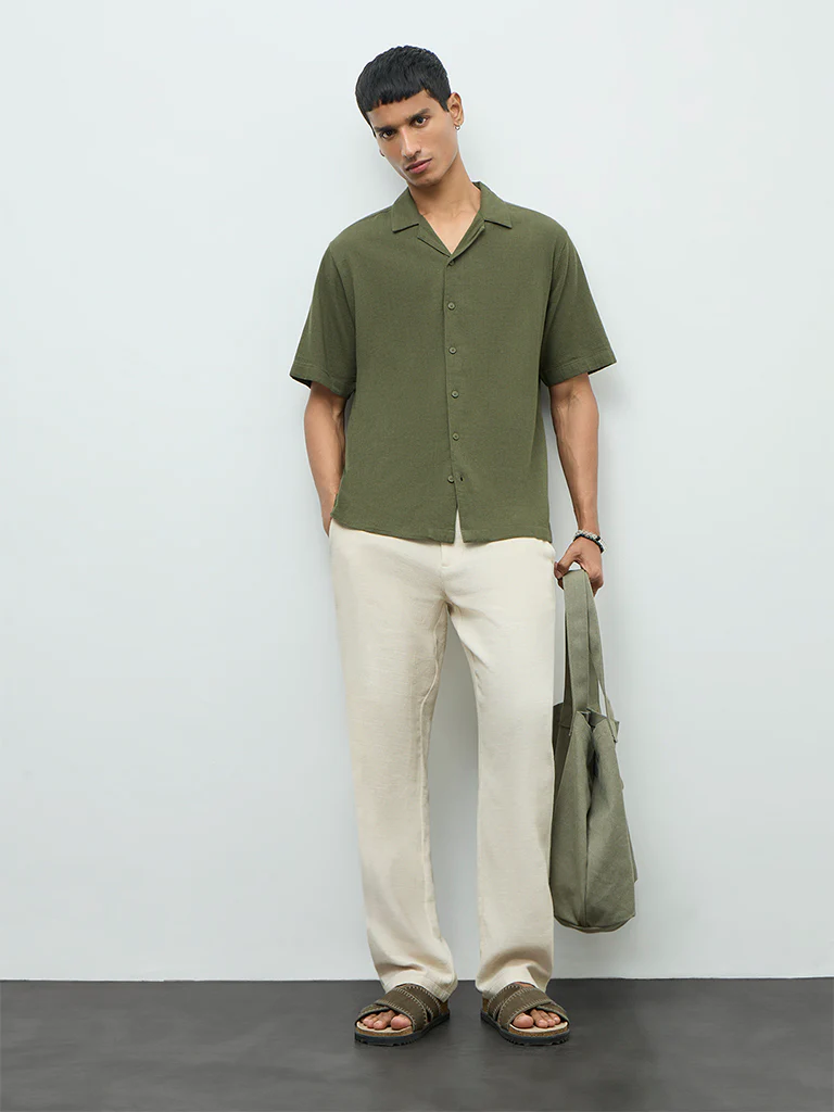 ETA Olive Textured Relaxed-Fit Cotton Shirt - Image 2