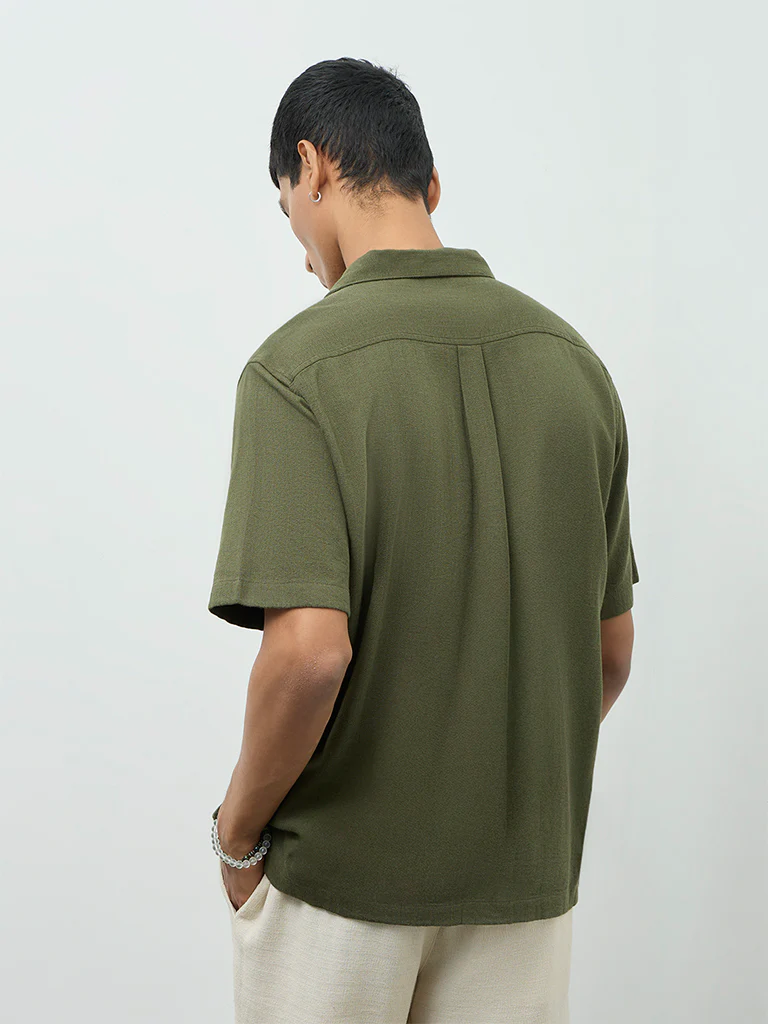 ETA Olive Textured Relaxed-Fit Cotton Shirt - Image 4