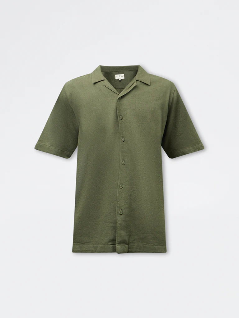 ETA Olive Textured Relaxed-Fit Cotton Shirt - Image 5