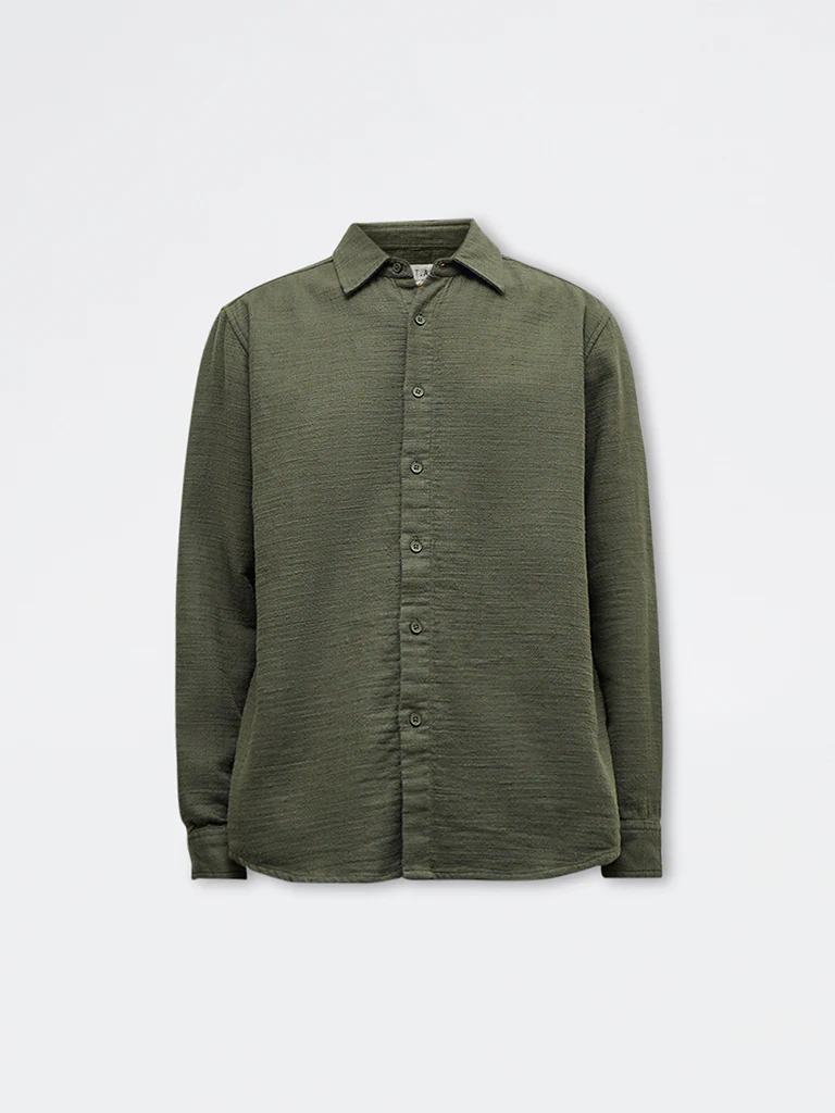 ETA Olive Textured Relaxed-Fit Cotton Shirt - Image 4
