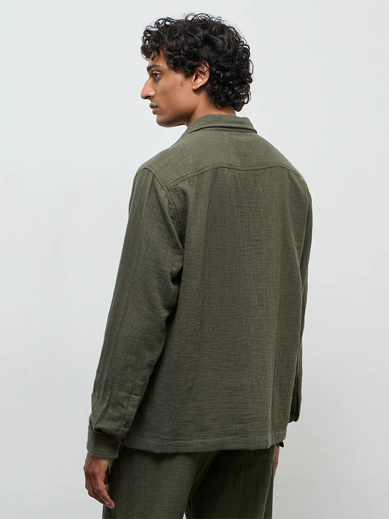 ETA Olive Textured Relaxed-Fit Cotton Shirt - Image 5