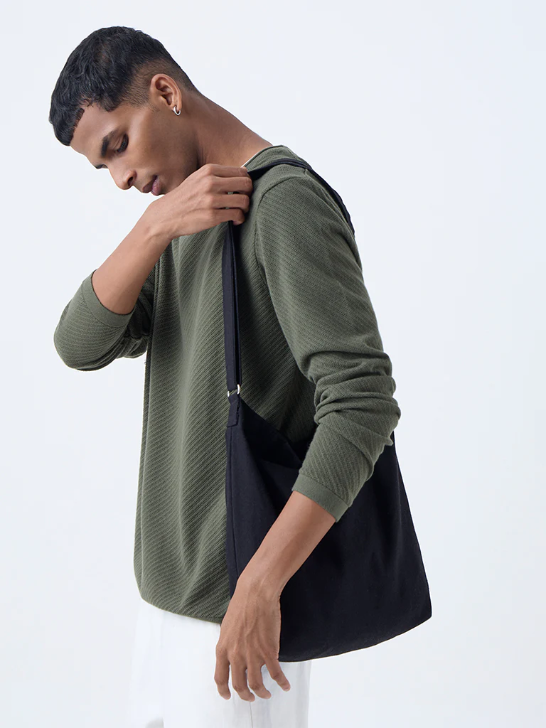ETA Olive Textured Relaxed-Fit Cotton Sweater - Image 3