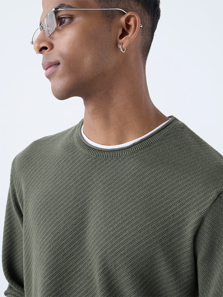 ETA Olive Textured Relaxed-Fit Cotton Sweater - Image 4