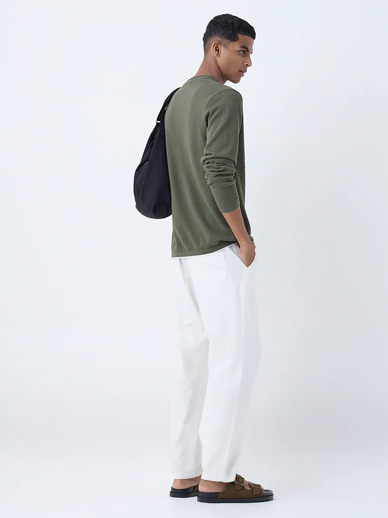 ETA Olive Textured Relaxed-Fit Cotton Sweater - Image 5