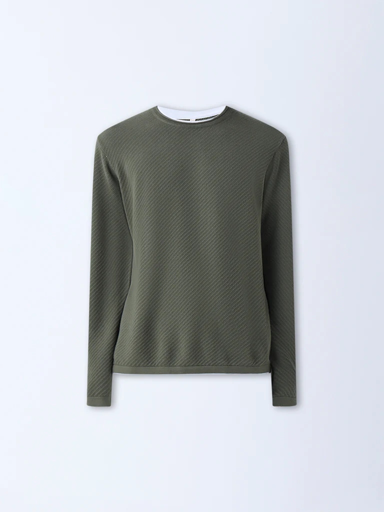 ETA Olive Textured Relaxed-Fit Cotton Sweater - Image 6