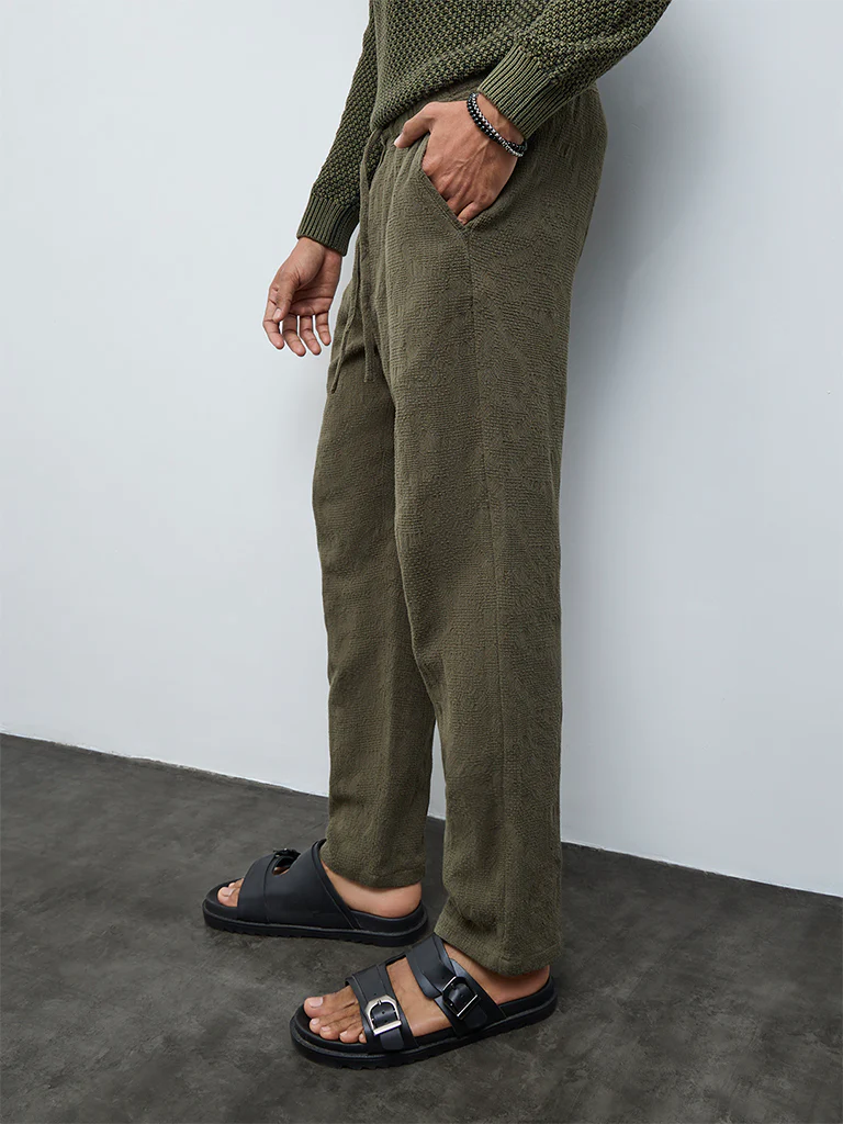 ETA Olive Textured Relaxed-Fit Mid-Rise Cotton Chinos - Image 3