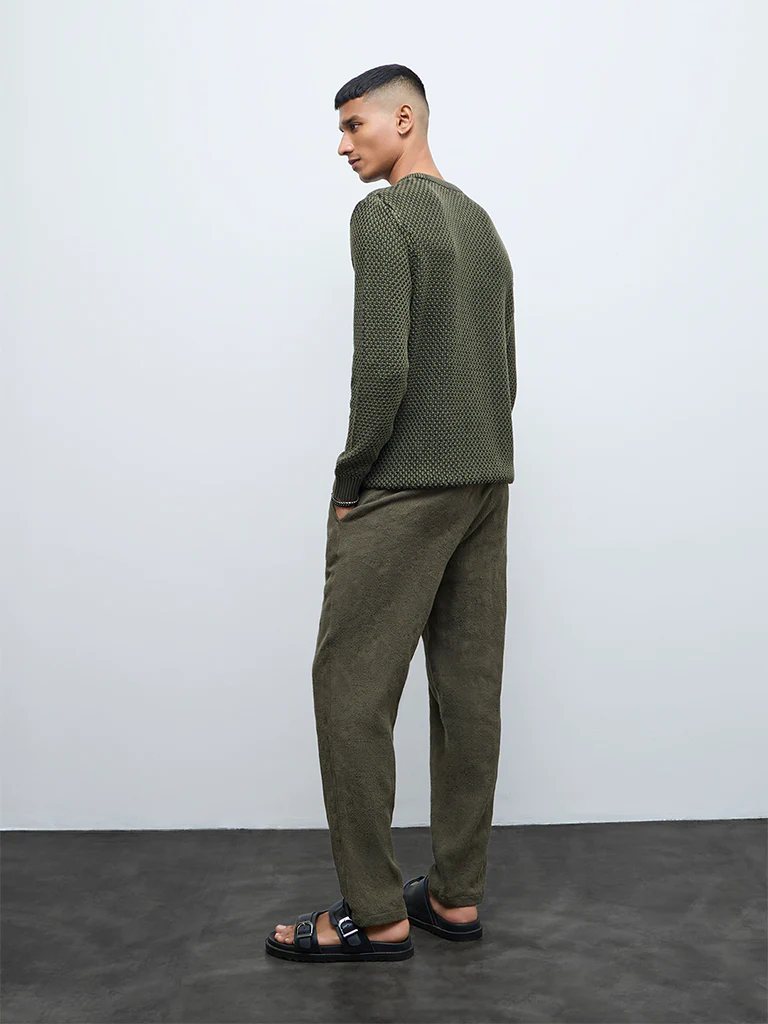 ETA Olive Textured Relaxed-Fit Mid-Rise Cotton Chinos - Image 5