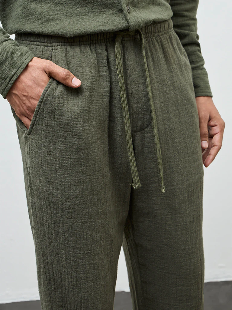 ETA Olive Textured Relaxed-Fit Mid-Rise Cotton Chinos - Image 3