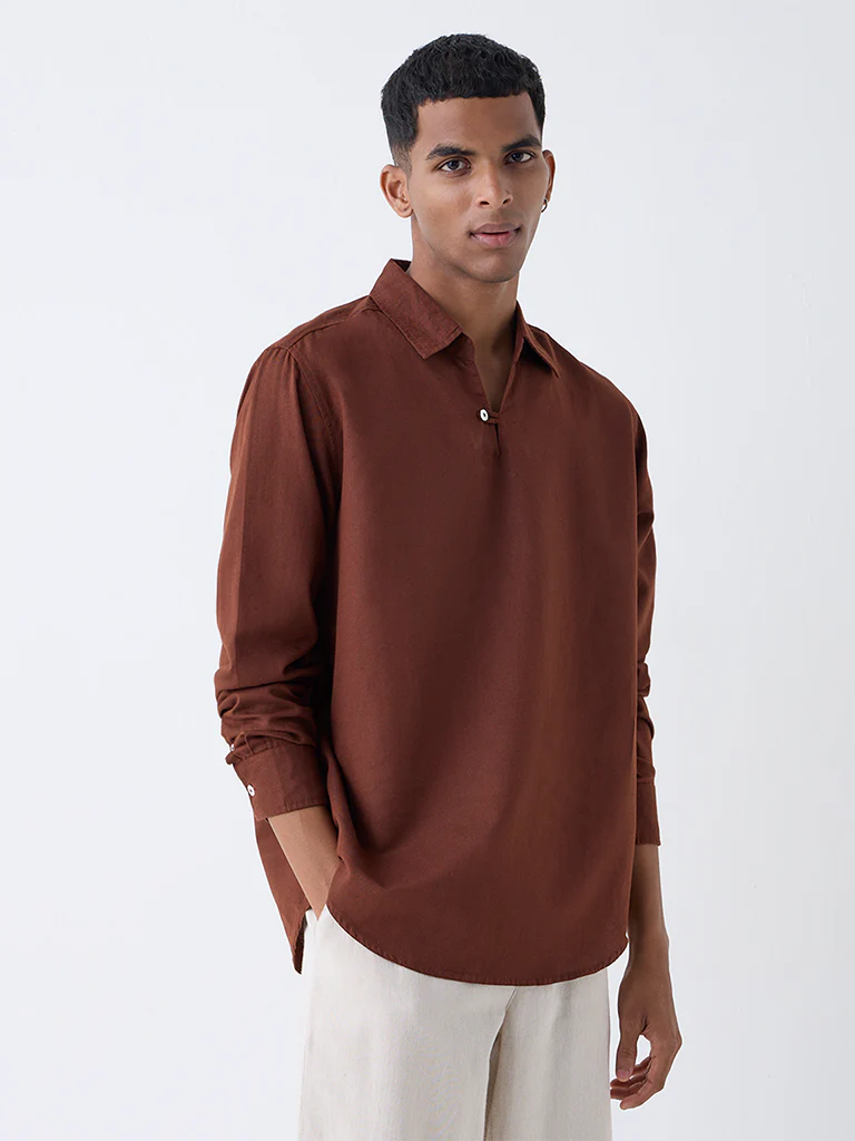 ETA Rust Solid Relaxed Fit Cotton-Blend Shirt - Image 2