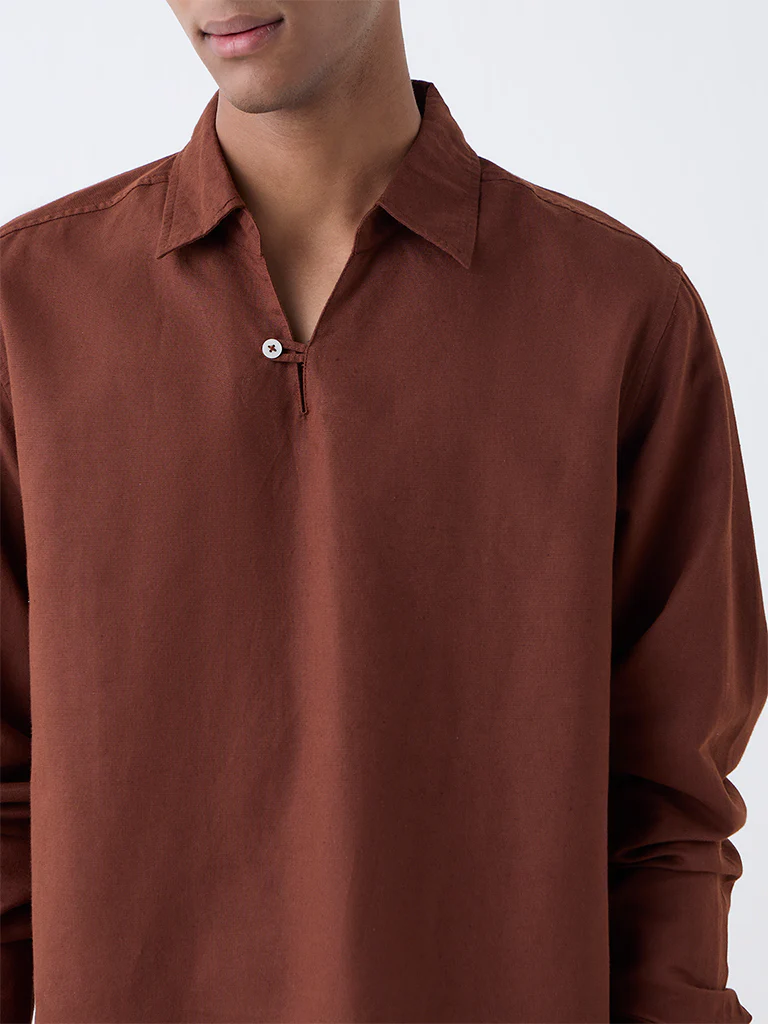 ETA Rust Solid Relaxed Fit Cotton-Blend Shirt - Image 3