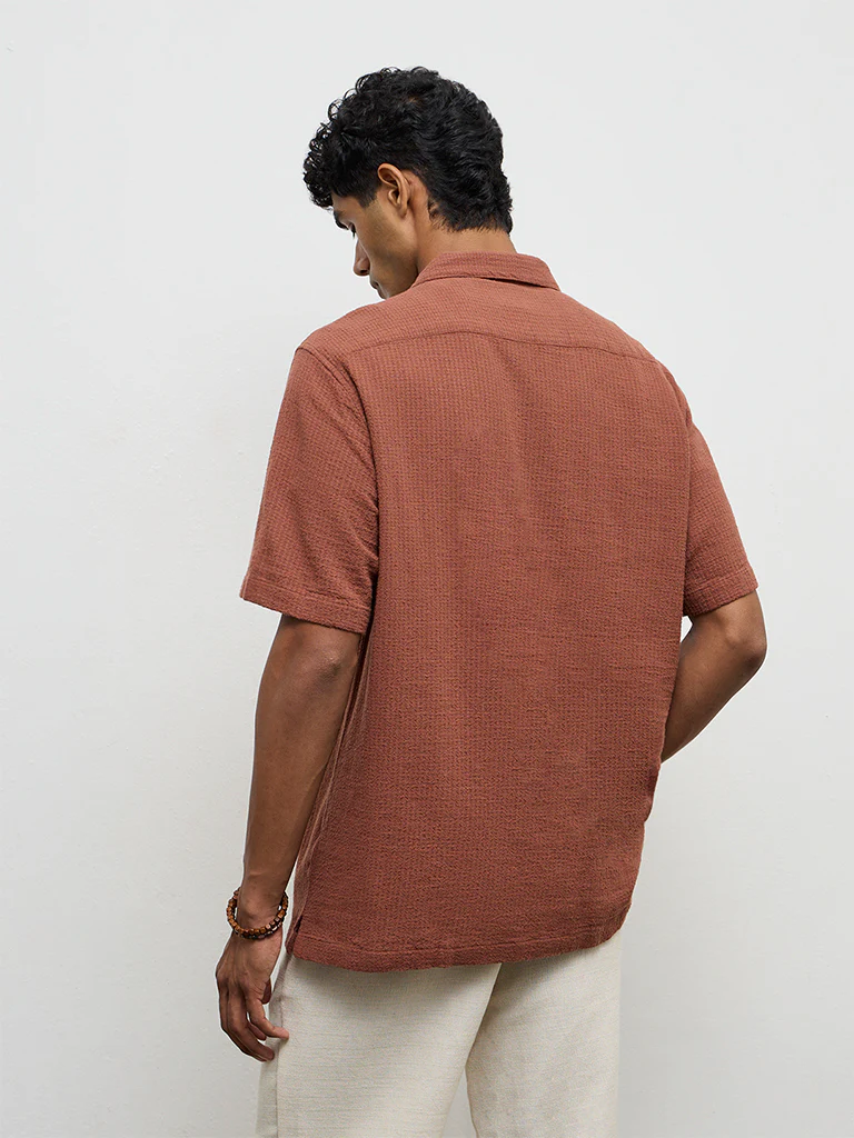 ETA Rust Textured Relaxed-Fit Cotton Polo T-Shirt - Image 5