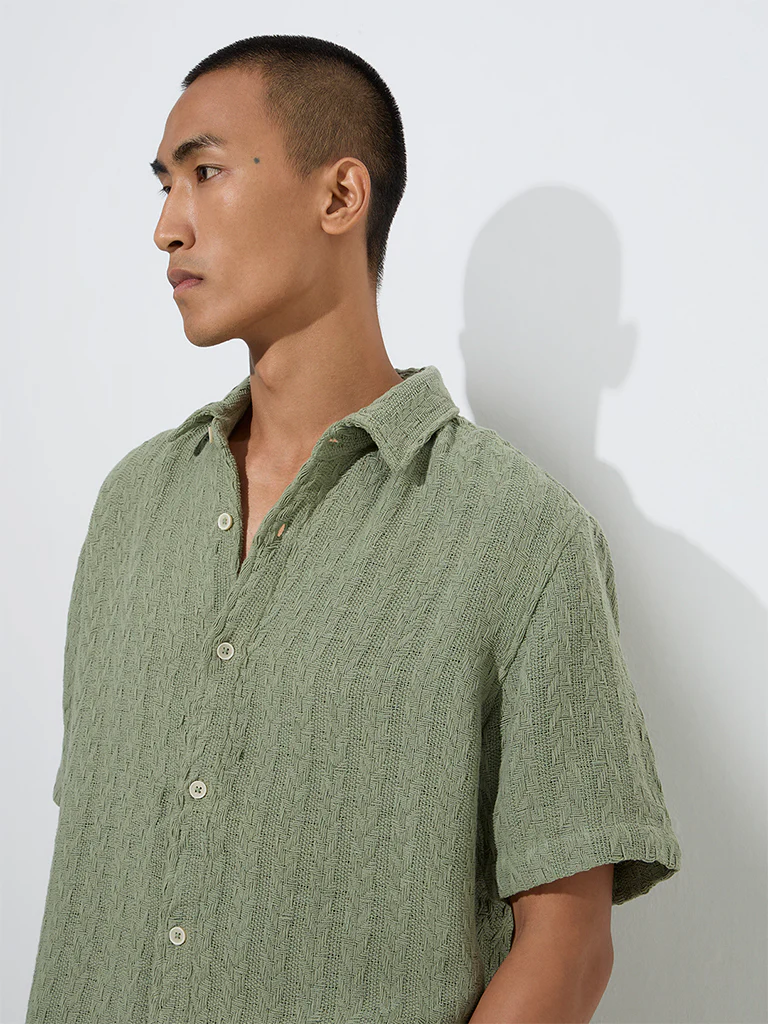 ETA Sage Knit-Textured Relaxed-Fit Cotton Shirt - Image 3
