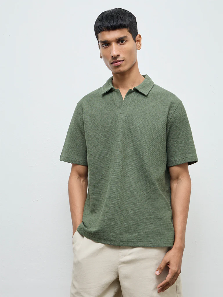 ETA Sage Self-Textured Relaxed-Fit Cotton-Blend Polo T-Shirt - Image 3