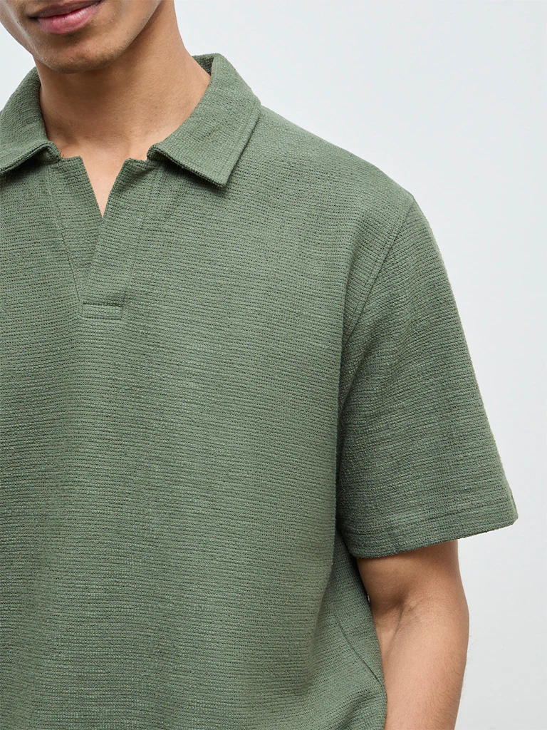 ETA Sage Self-Textured Relaxed-Fit Cotton-Blend Polo T-Shirt - Image 4