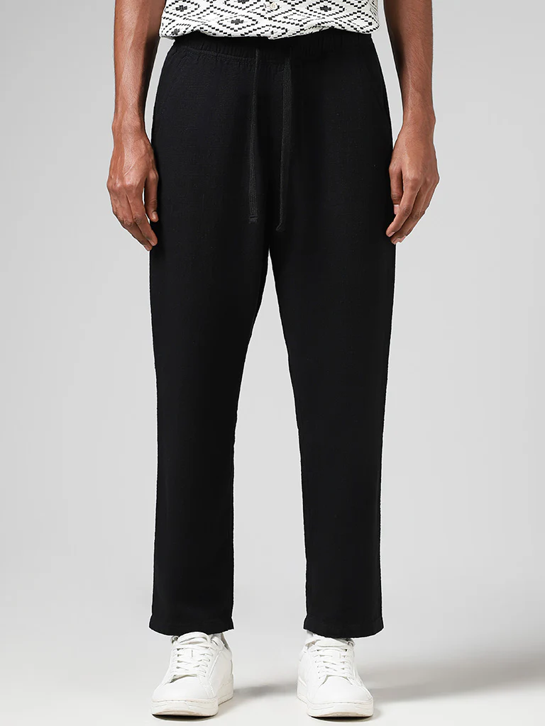 ETA Self Black Cotton Relaxed-Fit Low-Rise Chinos - Image 4