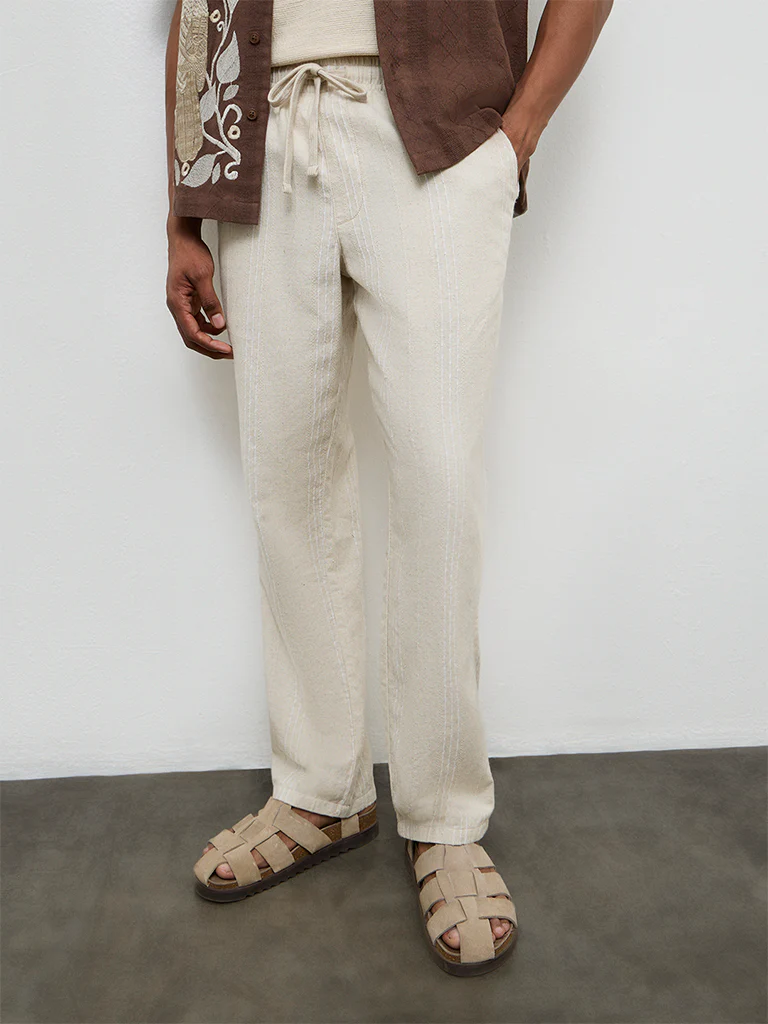 ETA Striped Off-White Relaxed-Fit Mid-Rise Chinos - Image 2