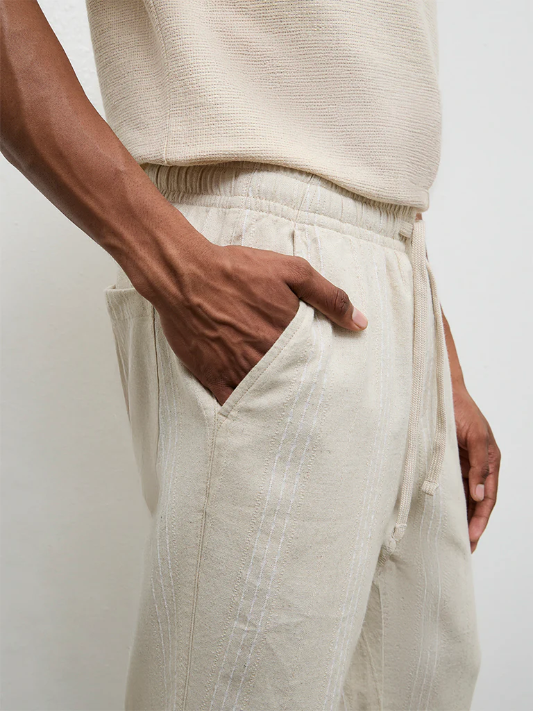 ETA Striped Off-White Relaxed-Fit Mid-Rise Chinos - Image 3