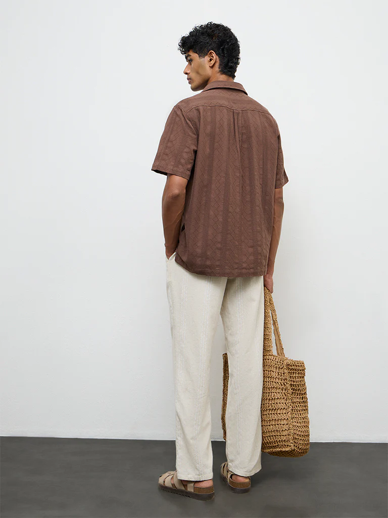 ETA Striped Off-White Relaxed-Fit Mid-Rise Chinos - Image 4