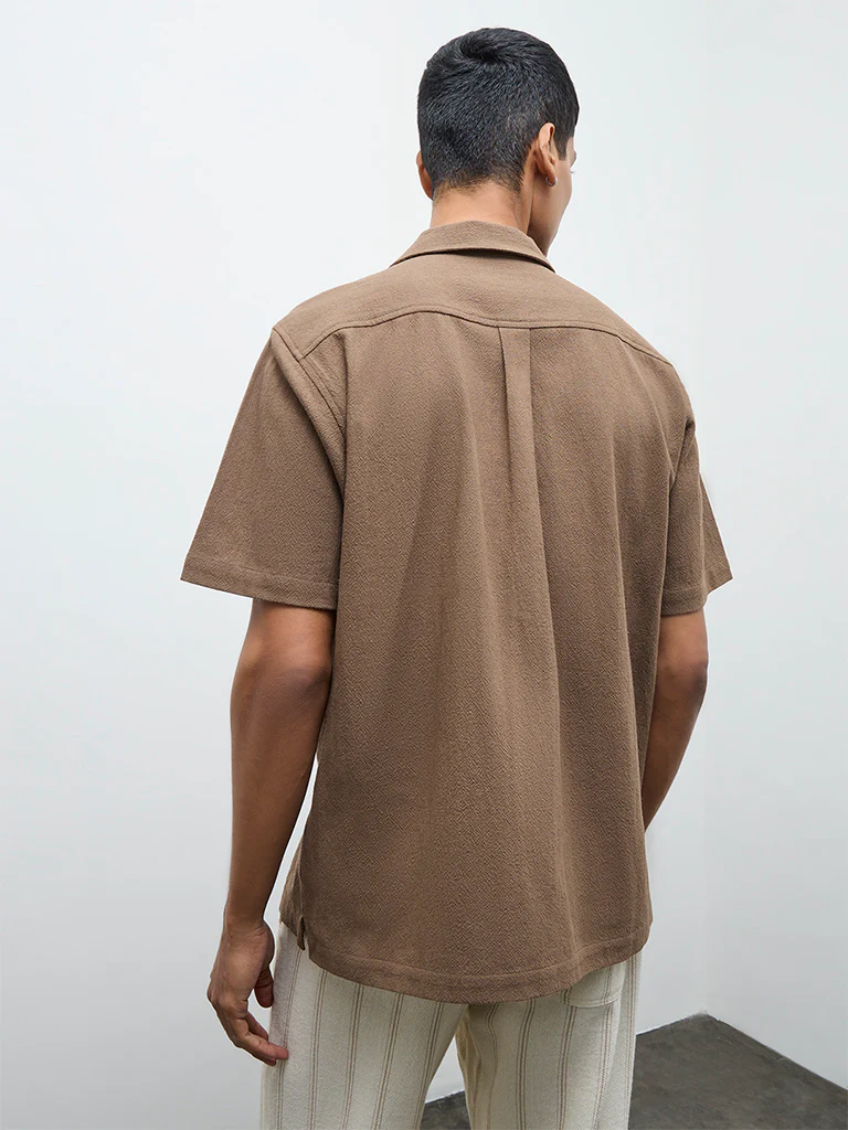 ETA Taupe Floral Embroidered Relaxed-Fit Cotton Shirt - Image 4