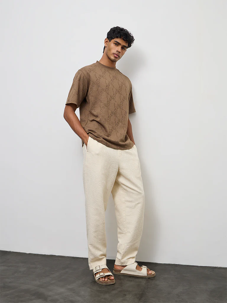 ETA Taupe Jacquard Relaxed-Fit T-Shirt - Image 3