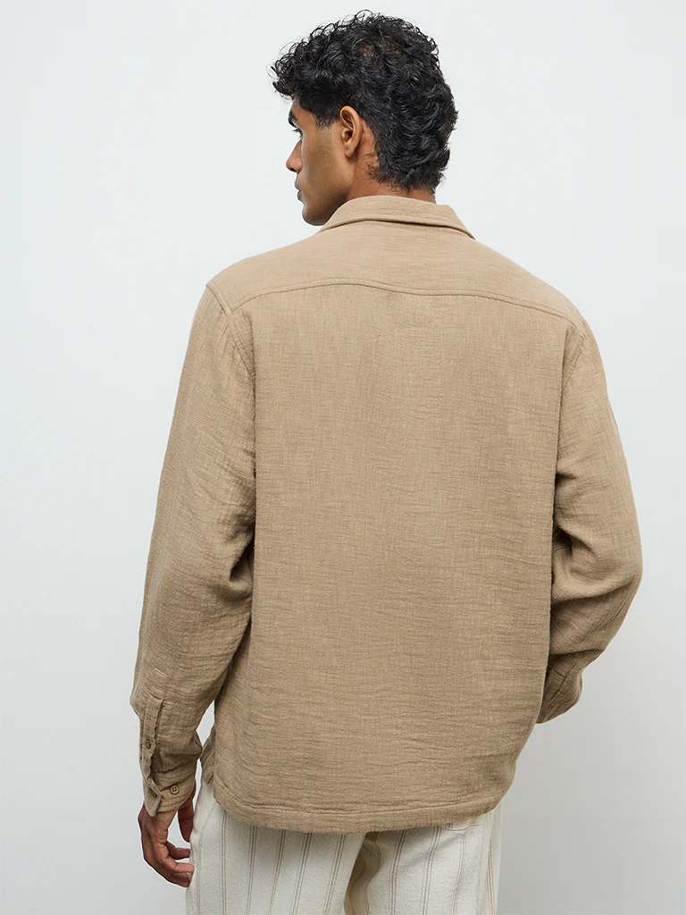 ETA Taupe Relaxed-Fit Cotton Shirt - Image 4