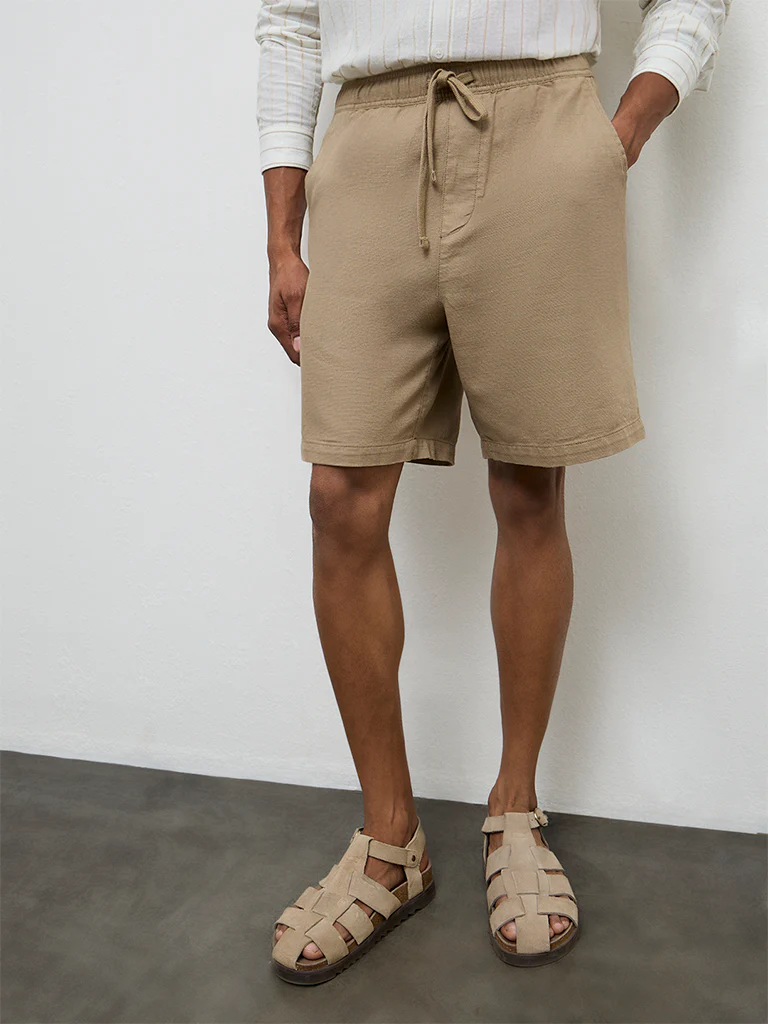 ETA Taupe Relaxed-Fit Mid-Rise Cotton Shorts - Image 3