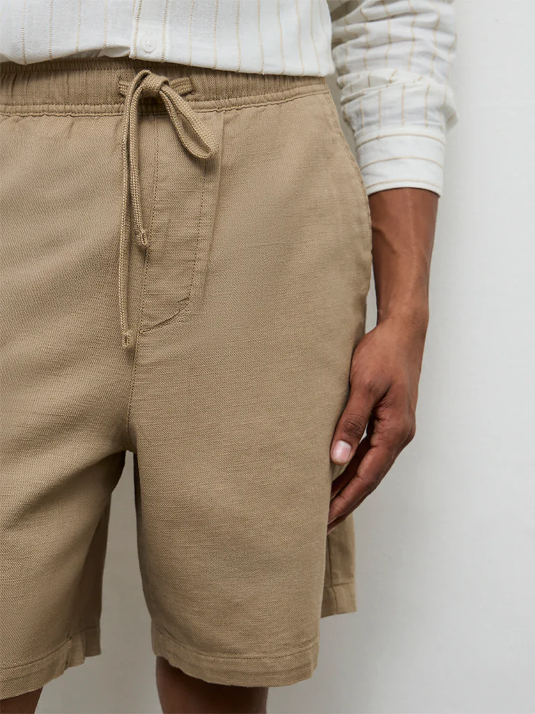 ETA Taupe Relaxed-Fit Mid-Rise Cotton Shorts - Image 4