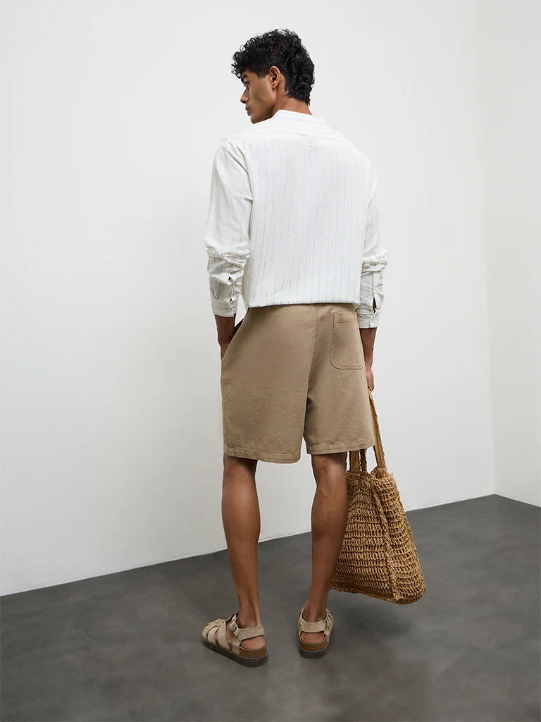 ETA Taupe Relaxed-Fit Mid-Rise Cotton Shorts - Image 5