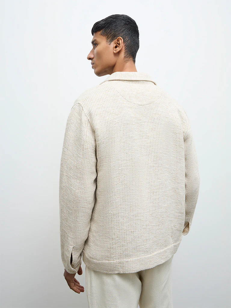 ETA Taupe Textured Relaxed-Fit Cotton-Blend Jacket - Image 4