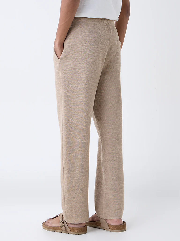 ETA Taupe Textured Relaxed-Fit Mid-Rise Cotton-Blend Pants - Image 4