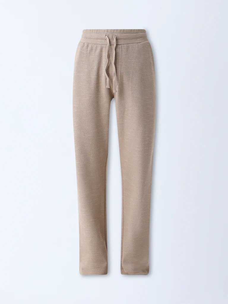 ETA Taupe Textured Relaxed-Fit Mid-Rise Cotton-Blend Pants - Image 5