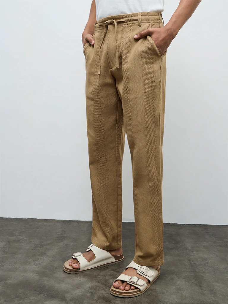 ETA Taupe Textured Relaxed-Fit Mid-Rise Cotton Chinos - Image 2