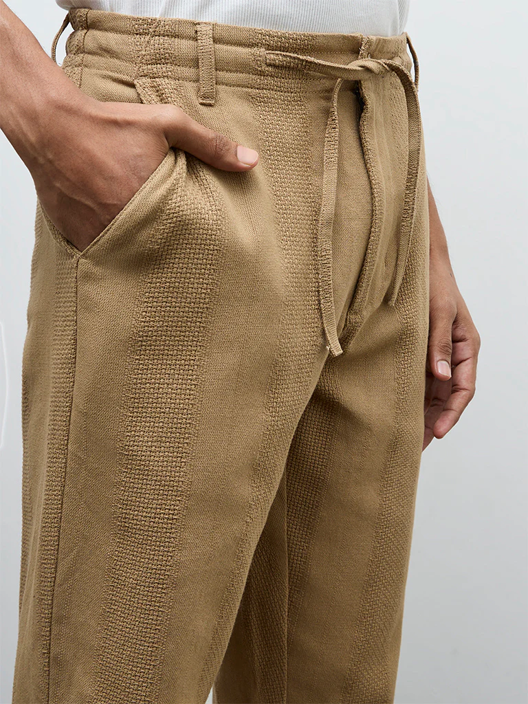 ETA Taupe Textured Relaxed-Fit Mid-Rise Cotton Chinos - Image 3