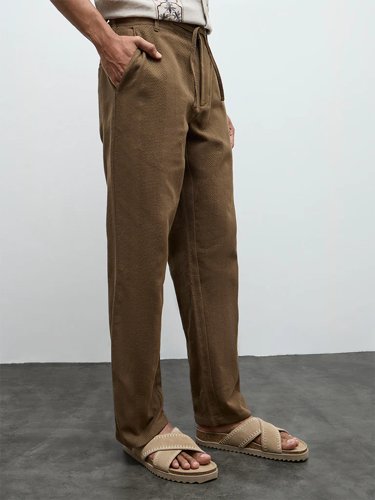 ETA Taupe Textured Relaxed-Fit Mid-Rise Cotton Chinos - Image 2
