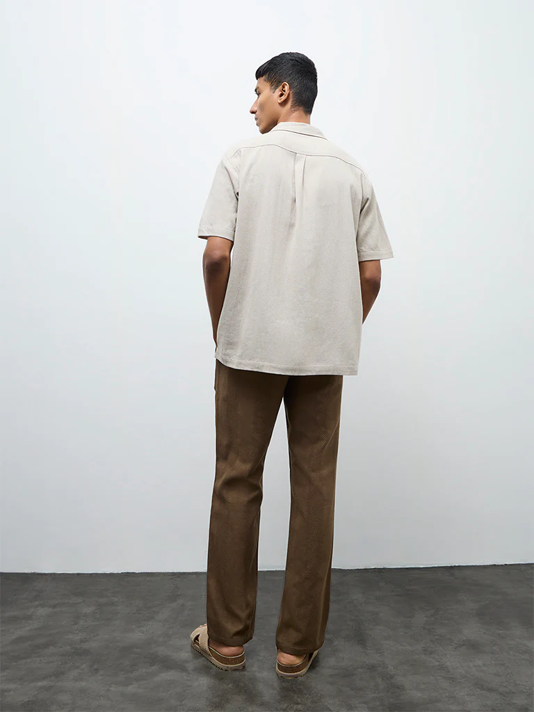ETA Taupe Textured Relaxed-Fit Mid-Rise Cotton Chinos - Image 4