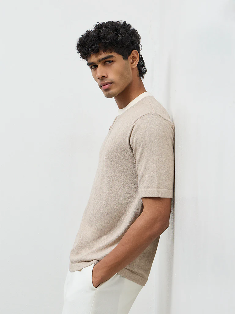 ETA Taupe Textured Relaxed-Fit T-Shirt - Image 3