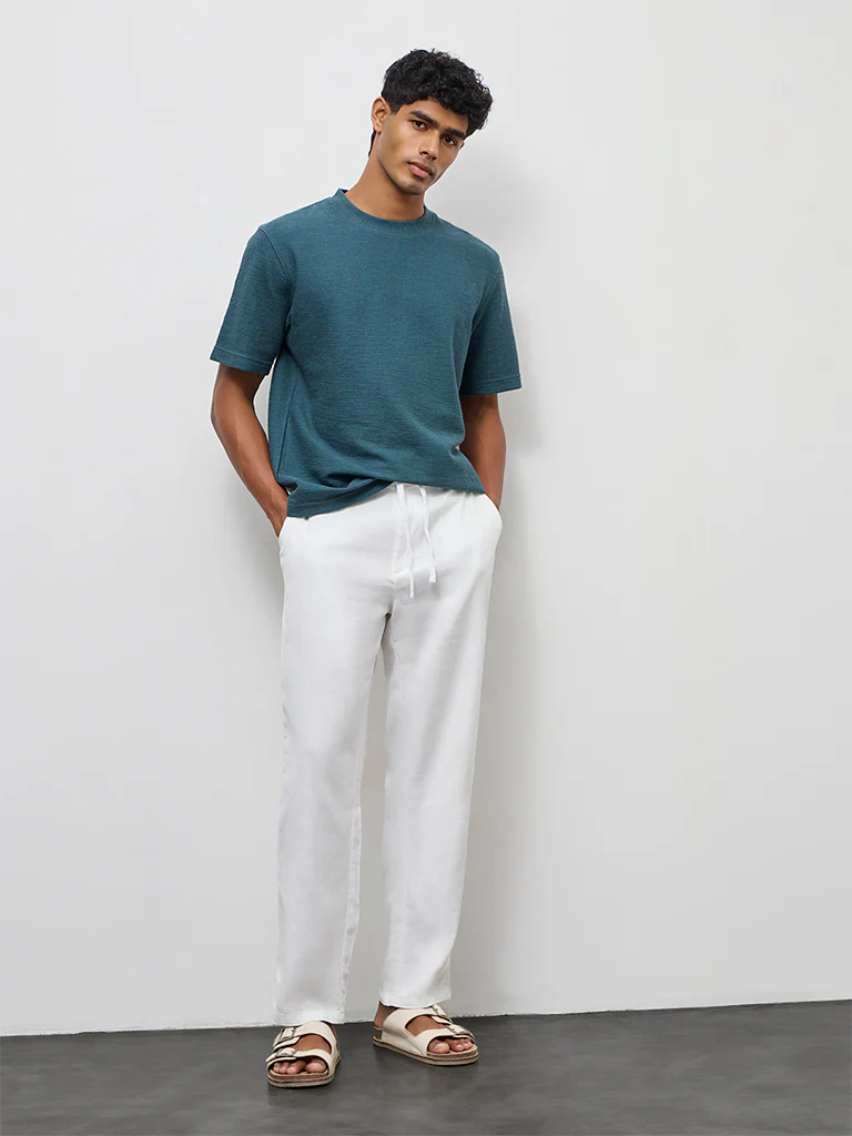 ETA Teal Textured Relaxed-Fit Cotton-Blend T-Shirt
