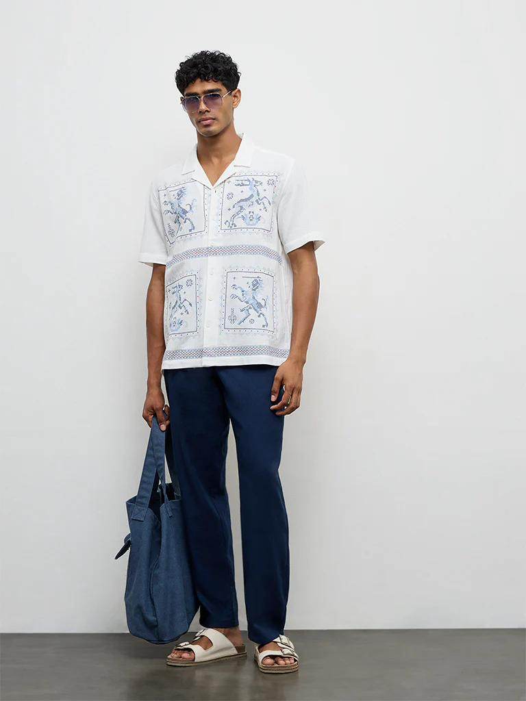 ETA White Embroidered Relaxed-Fit Cotton Shirt - Image 2