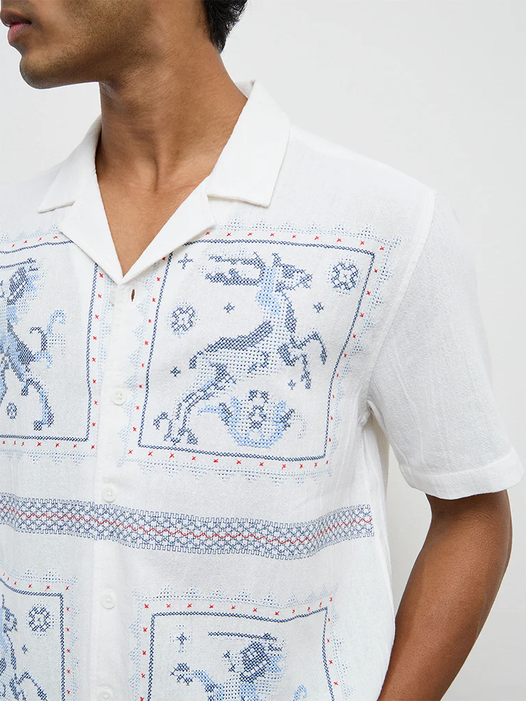 ETA White Embroidered Relaxed-Fit Cotton Shirt - Image 3