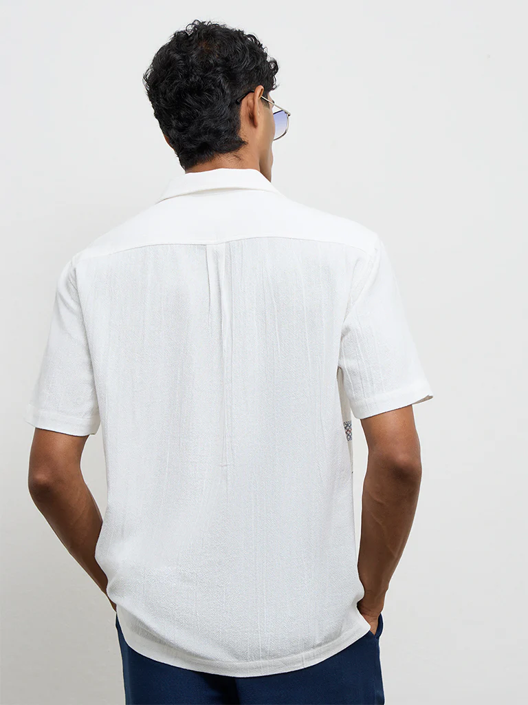 ETA White Embroidered Relaxed-Fit Cotton Shirt - Image 4