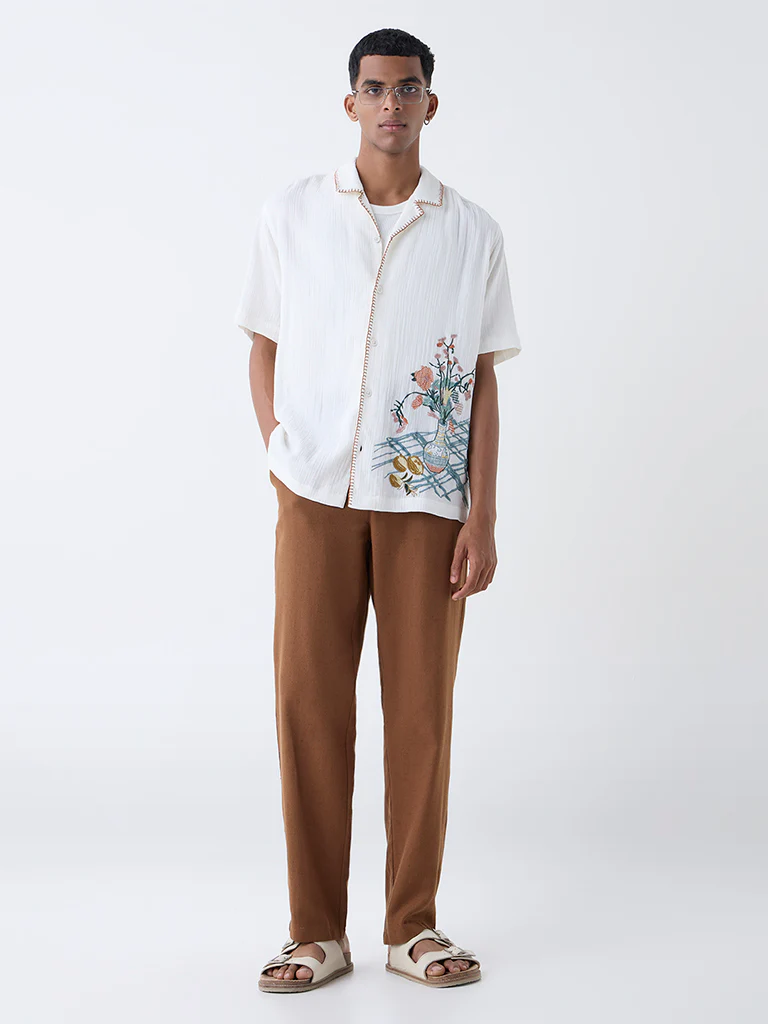ETA White Embroidered Resort-Fit Cotton Shirt - Image 2