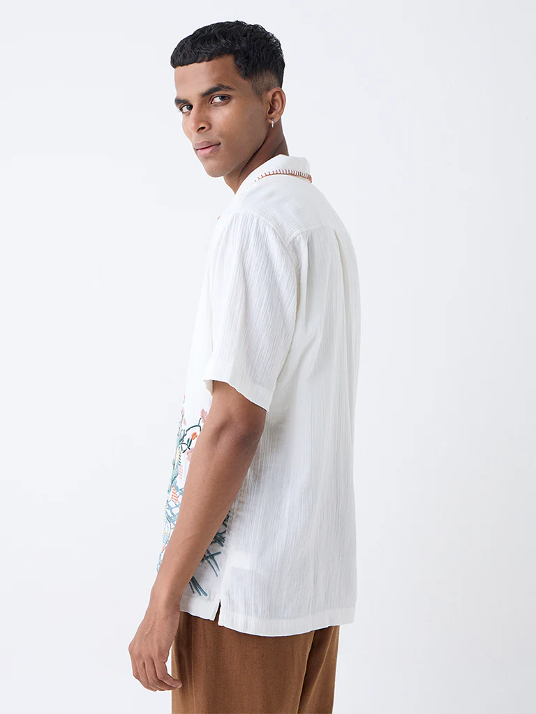 ETA White Embroidered Resort-Fit Cotton Shirt - Image 4