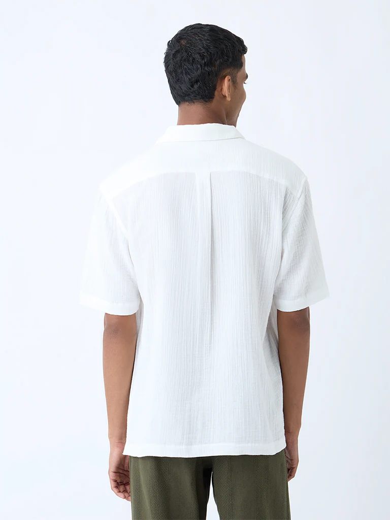 ETA White Floral Embroidered Relaxed-Fit Cotton Shirt - Image 4